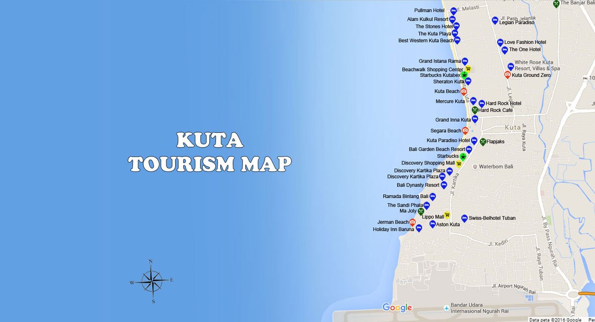 kuta map, kuta beach, bali tourism, bali tourism maps, travel guides