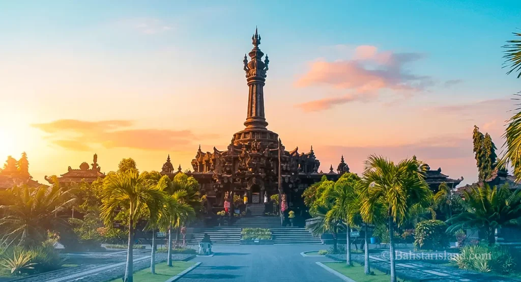 Majestic Bajra Sandhi Monument captured under clear morning skies in Renon Park, Denpasar.