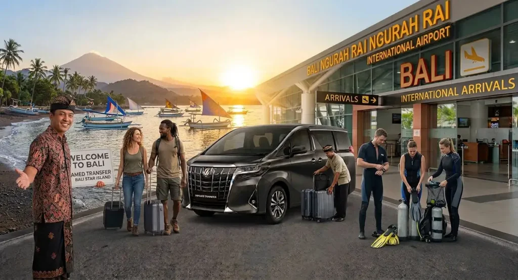 Bali Airport to Amed transfer vehicle ready for comfortable long-distance private transport to East Bali coastal resorts.