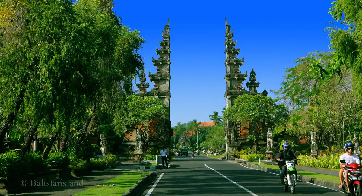 Grand Balinese architectural gate marking the main resort area entrance in Nusa Dua Bali.