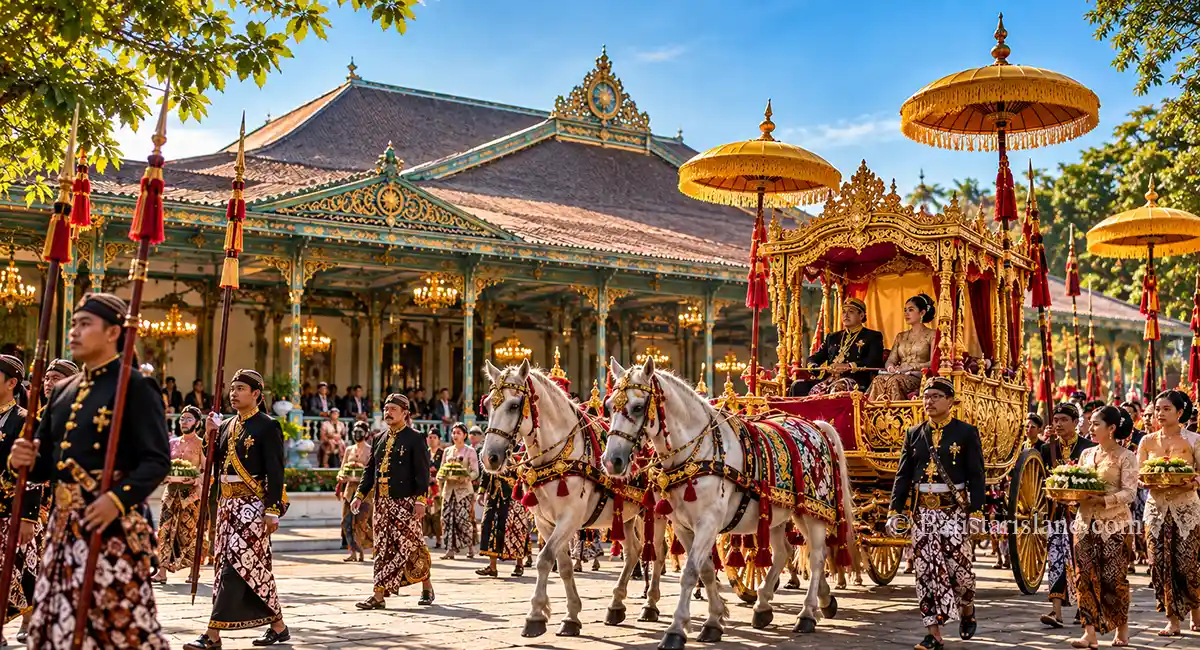 Solo Travel Guide featuring Solo Sultan Palace and a traditional Javanese royal procession with a royal carriage