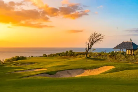 Warm sunset light across the golf course at New Kuta Golf in Bali