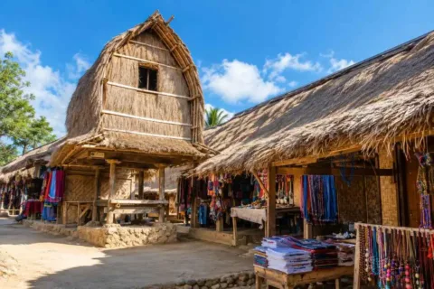 Traditional Sasak houses with distinctive thatched roofs in Sade Village, Lombok