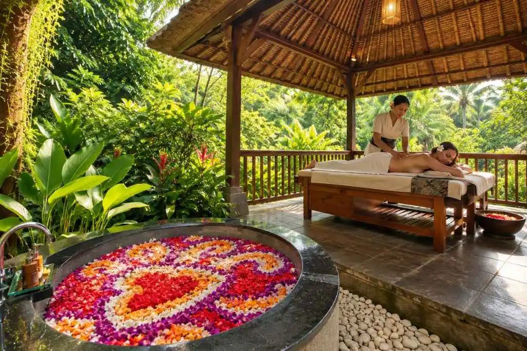 Relaxing Balinese spa treatment at a tropical resort in Bali