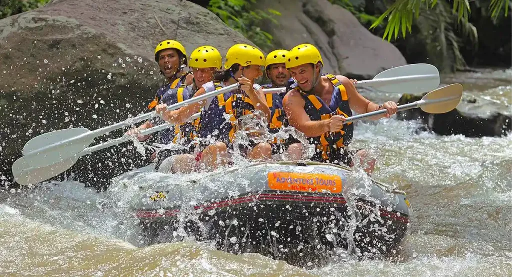 Tourists enjoying an exciting Ayung River rafting adventure with Mason Adventures Rafting
